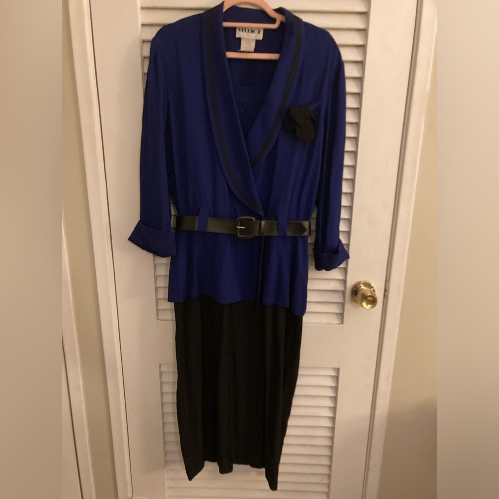 1980s/1990s! Nanny Fran dress! Blue and Black Dress, 14